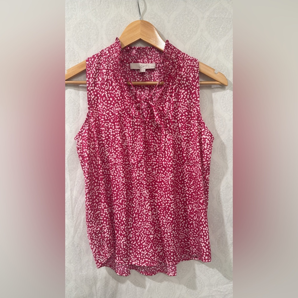 LOFT Fuchsia and White Sleeveless Blouse